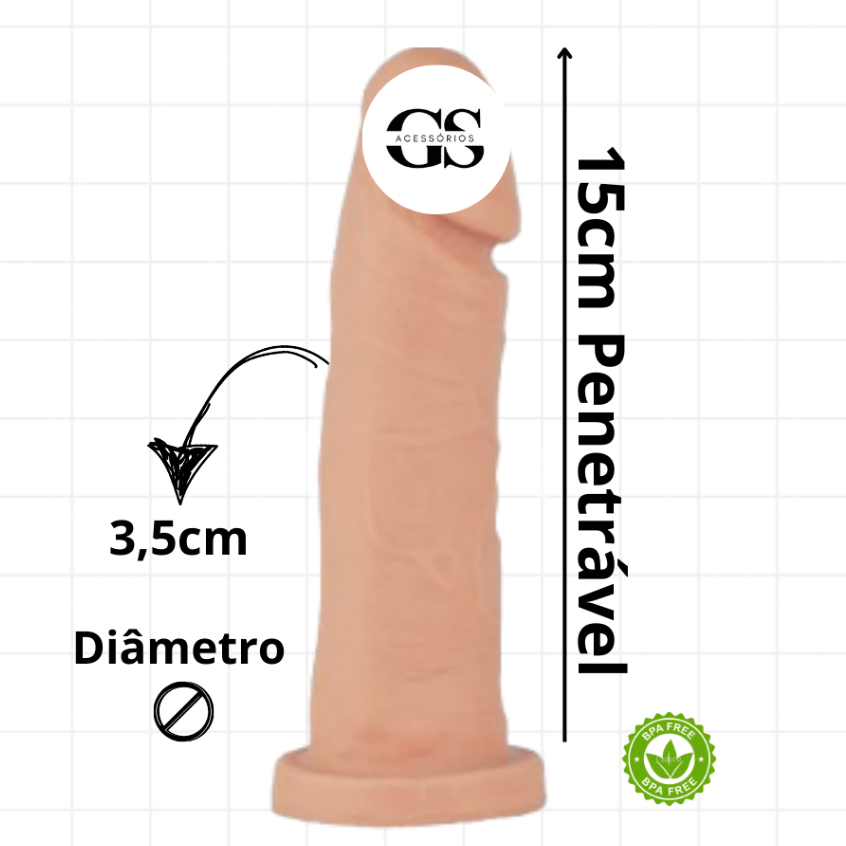 Penis de Borracha Realístico Consolo - 15cm X 3,5cm - Bege Consolo Feminino Dildo Prótese peniana