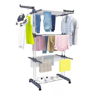 Varal Chão 3 Andares Roupa 4 Rodas Dobrável Reforço Retrátil