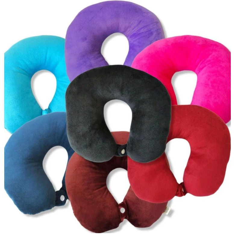 Travesseiro Pescoço Viagem Lisa Botão Apoio Descanso Suede Toque Macio