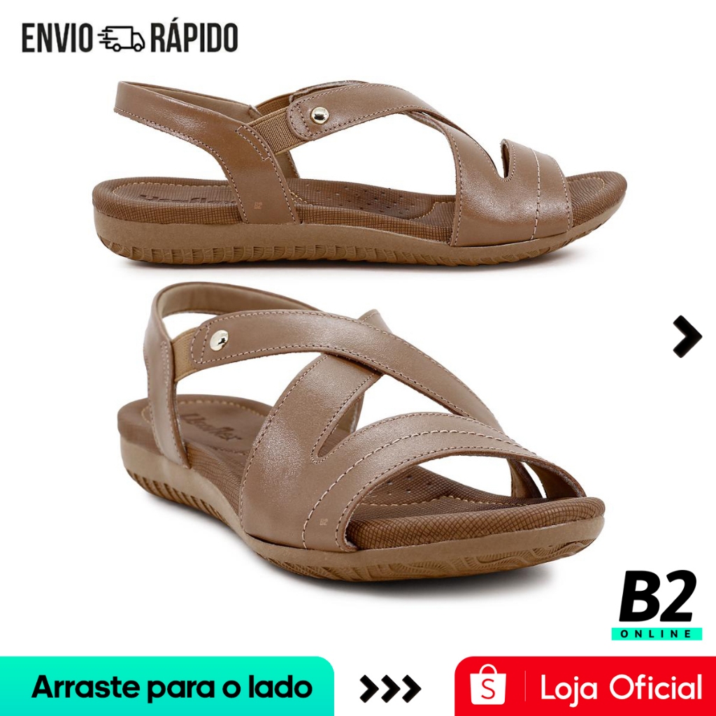 Sandália Usaflex Rasteira Feminina em Couro Original com Nota Fiscal e Garantia - Women Shoes