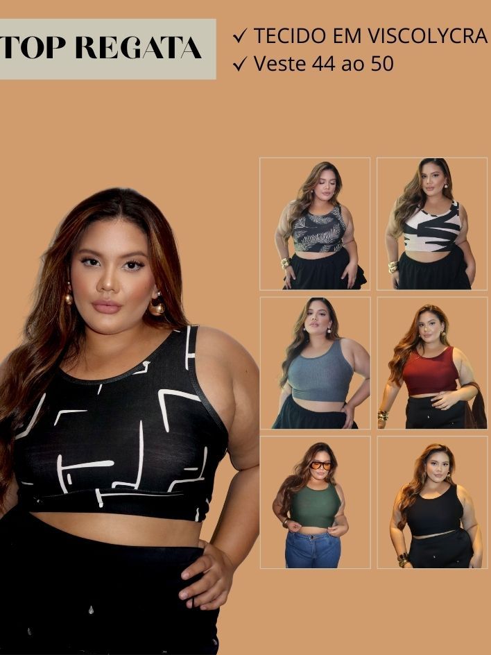 Top Regata Feminino Plus Size Academia Verão Croped Tamanho Unico 44 ao 50 - Women Clothes