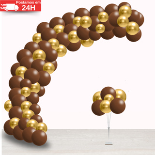 Kit 75 Balões Latex Marrom + Dourado Metalizado Cromado Para Festas e Aniversários em Oferta na Shopee