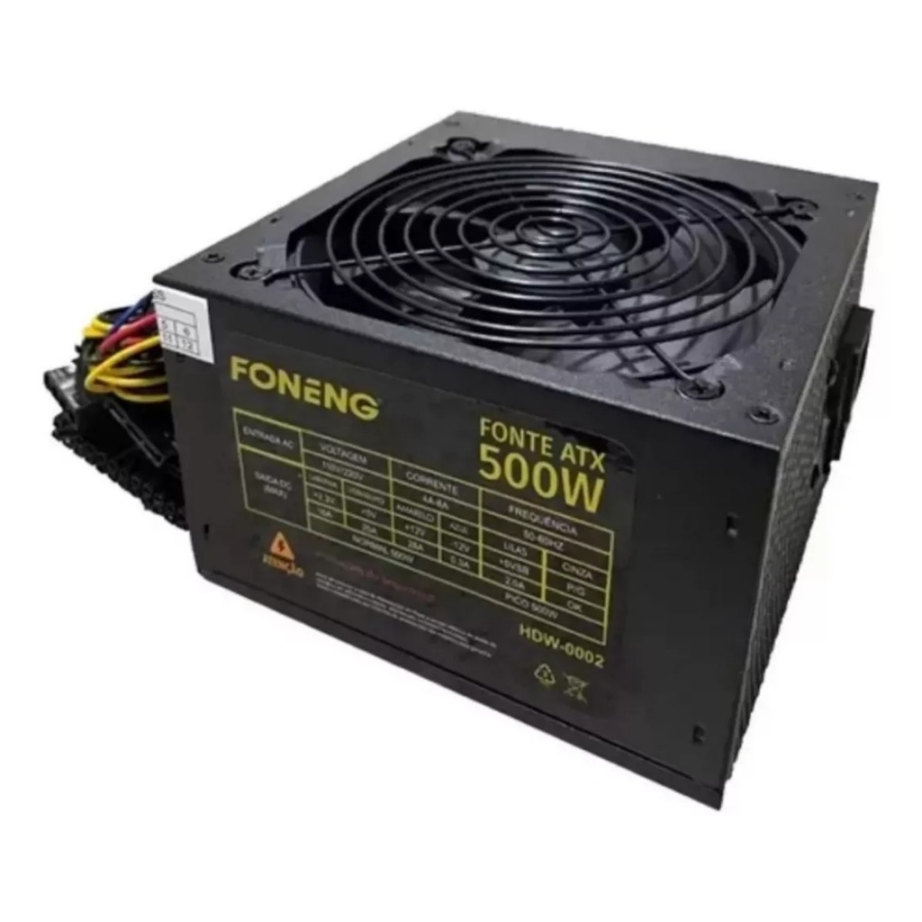 Fonte 500w Real Foneng Para Pc Gamer Silenciosa Cor Preto