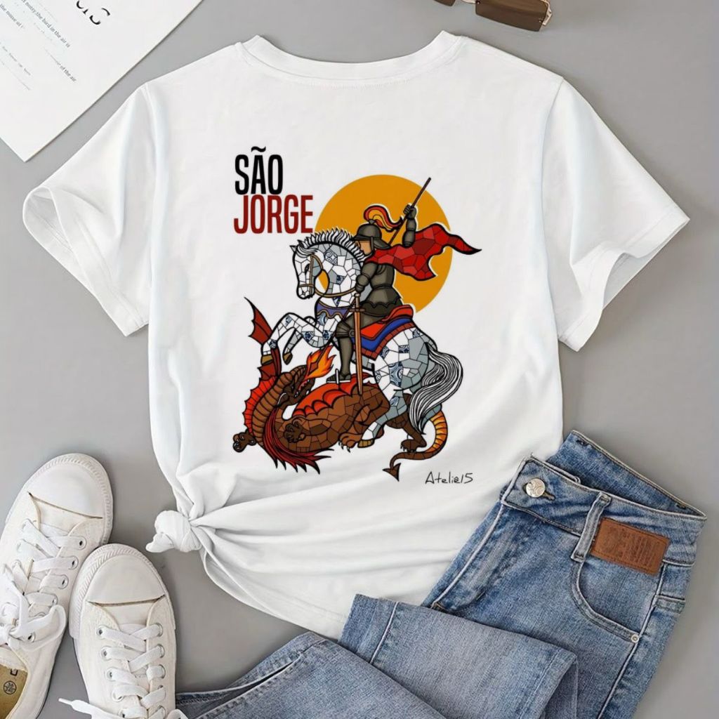 Camiseta Personalizada Baby Look e Tradicional Estampa SÃO JORGE