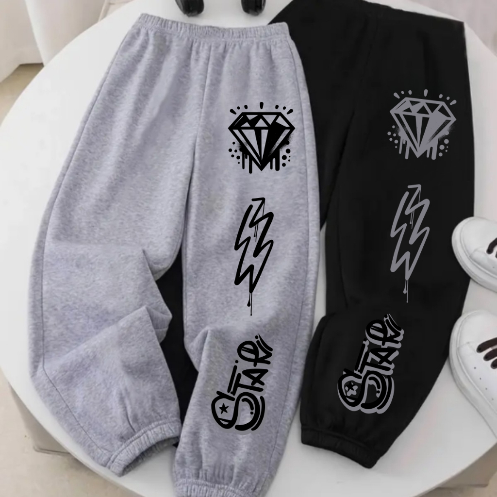 Calça Moletom Pants Hip Hop Graphite Diamond Star Jogger Algodão Bolsos Tendenica Inverno Unissex
