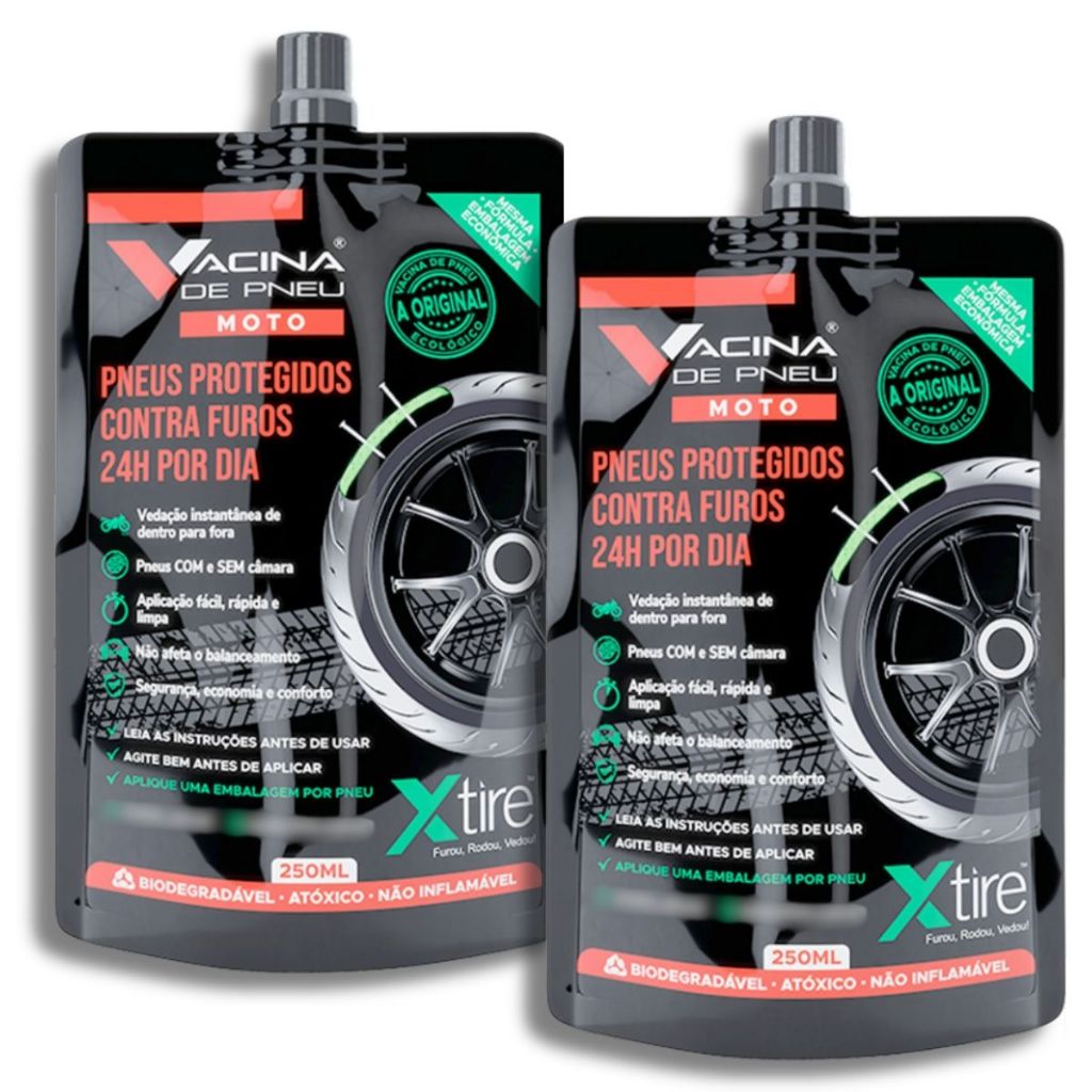 Kit 2 unidades Vacina de Pneu moto Xtire P/ Pneus com Câmara e sem Câmara Selante de Pneu Antifuro em Oferta na Shopee