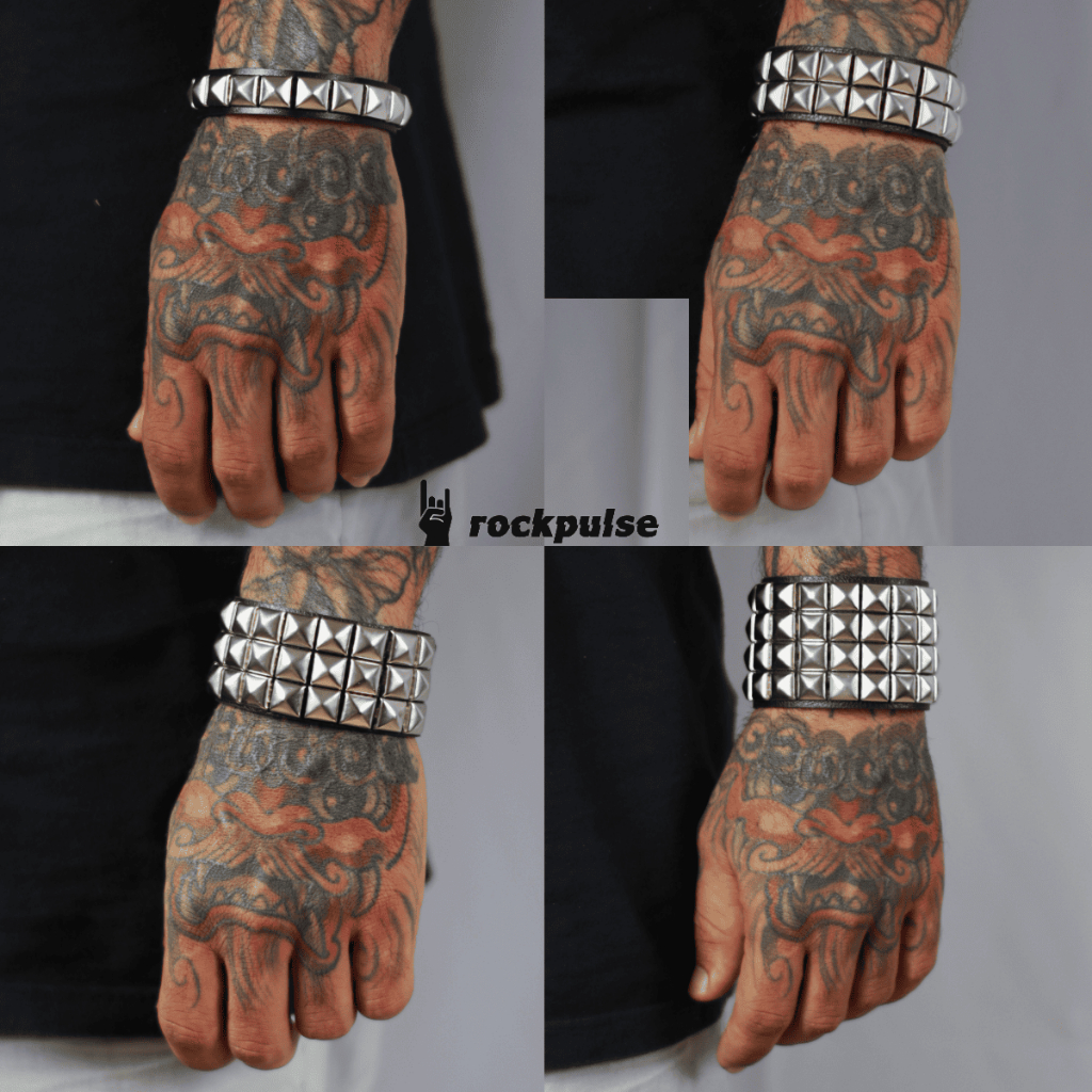 Pulseira Bracelete Punk Rock Couro Sintetico, piramide prata luxo moderno Unissex gotica alternativa em Oferta na Shopee