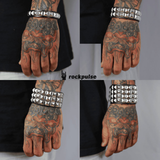 Pulseira Bracelete Punk Rock Couro Sintetico, piramide prata luxo moderno Unissex gotica alternativa em Oferta na Shopee