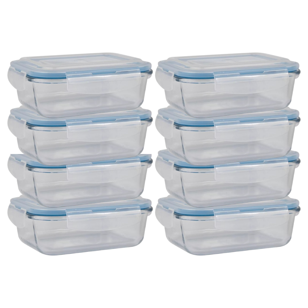 Conjunto 8 Potes Hermético em Vidro 640ml Marmita Com Tampa e Travas Vasilha Travessa Mantimentos