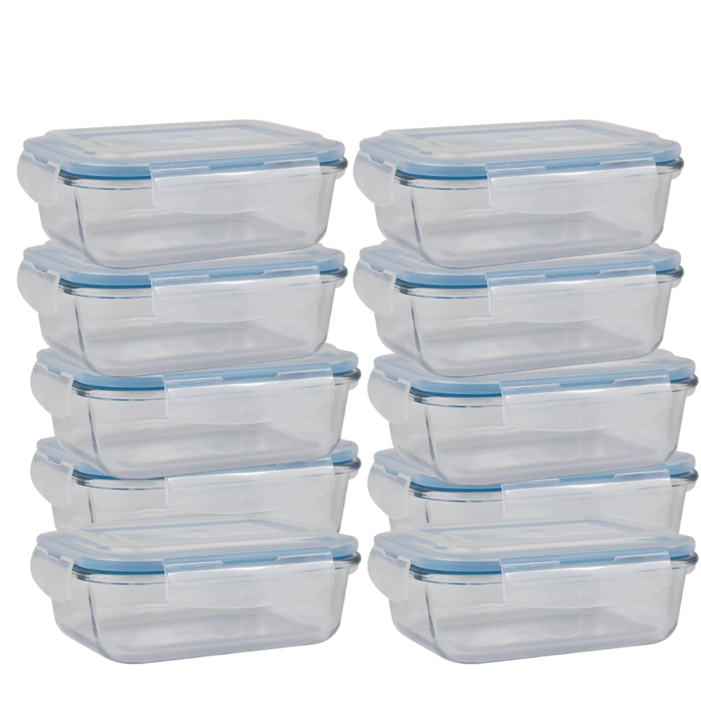 Conjunto 10 Potes Hermético 640ml Vidro Marmita Com Tampa e 4 Travas Vasilha Travessa Mantimentos