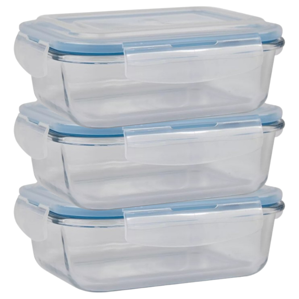 Conjunto 3 Potes Hermético em Vidro 640ml Marmita Com Tampa e 4 Travas Vasilha Travessa Mantimentos