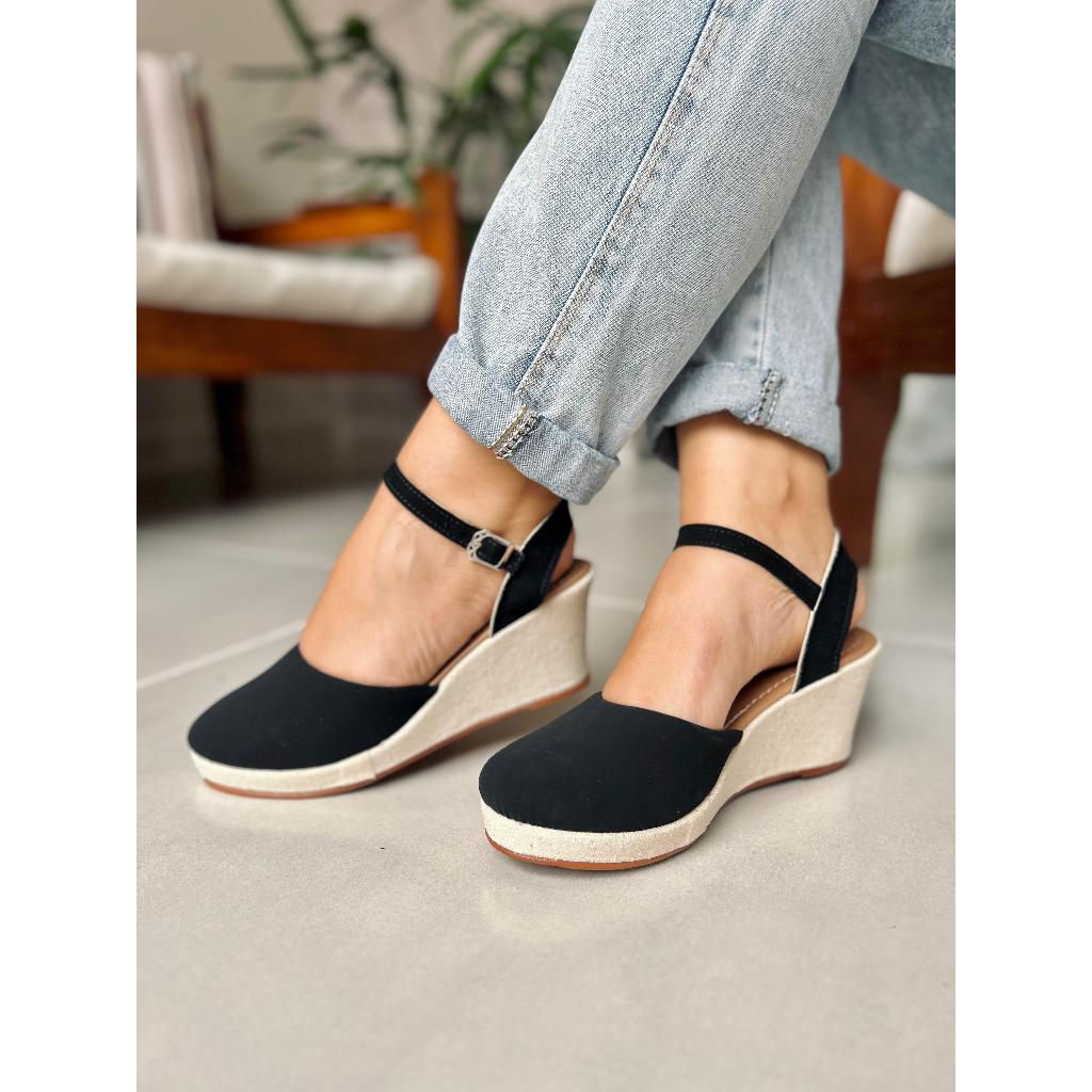 ANABELA SALTO BAIXO FEMININO SANDALIA PLATAFORMA FECHADA em Oferta na Shopee