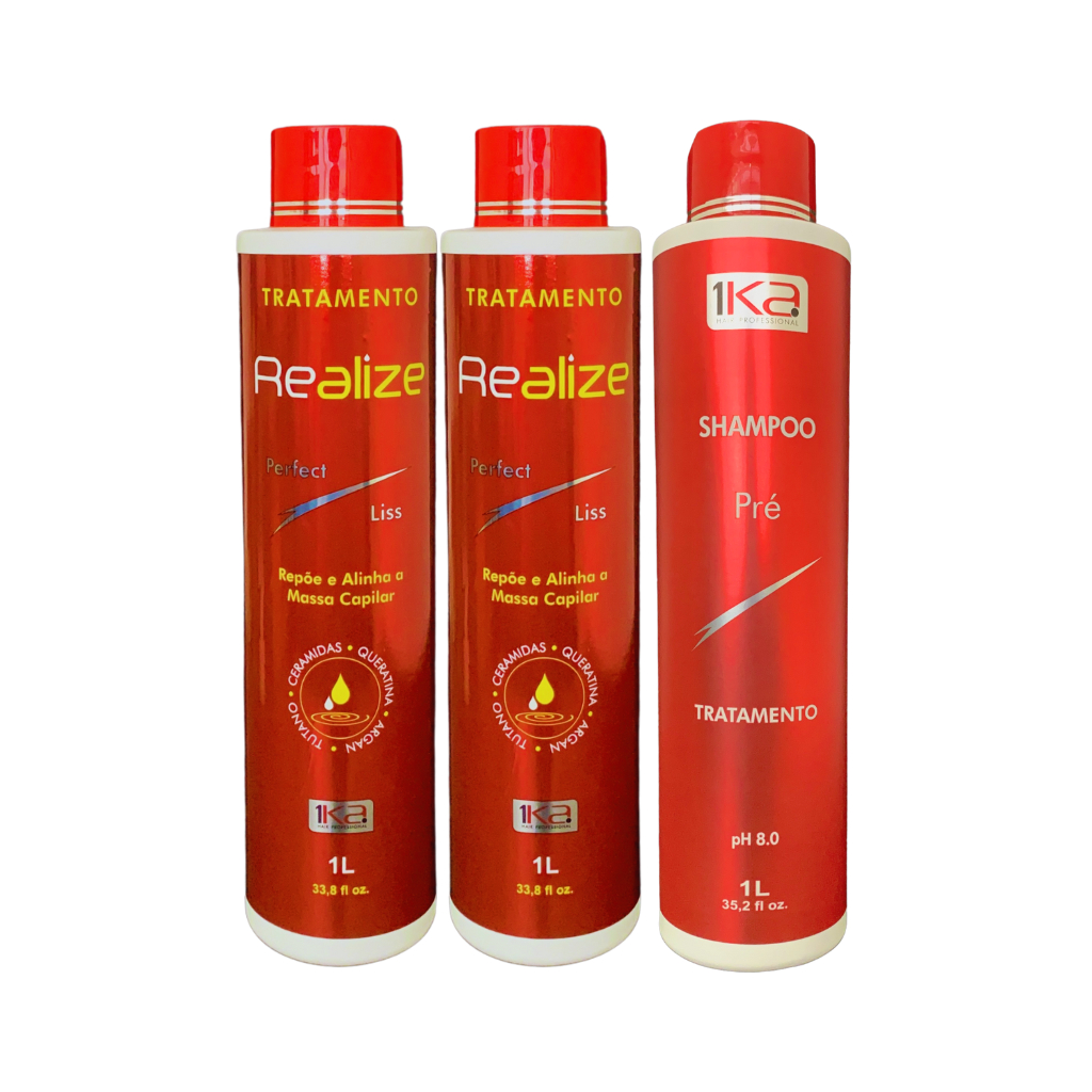 kit 1ka Realize - 2 Progressiva Realize Perfect Liss 1L + Shampoo Pré tratamento anti resíduo 1L.