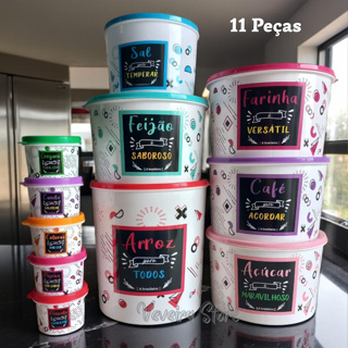 Kit Potes Plástico Porta Mantimentos e Condimentos Decorado Colors Escolha seu kit em Oferta na Shopee