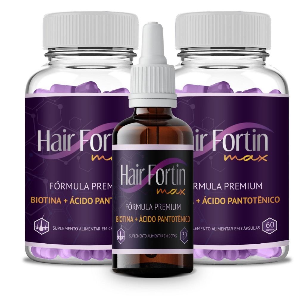 Hair Fortin Max - 2 Potes 120 Capsulas + 1 Frasco 30ml - Suplemento Alimentar - Envio Imediato