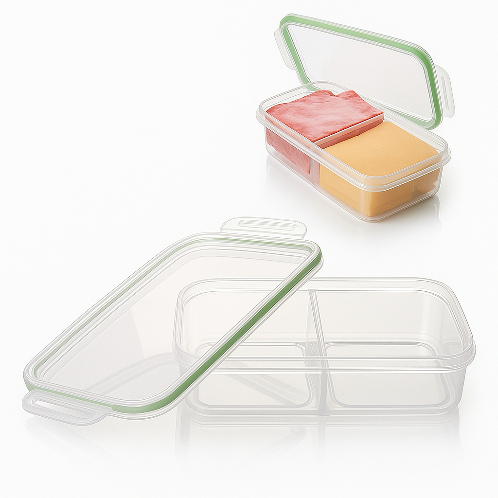 Pote Hermético Porta Frios Duplo Geladeira 2 Divisórias travas marmita vasilha lanche frutas presunto queijo tapuer