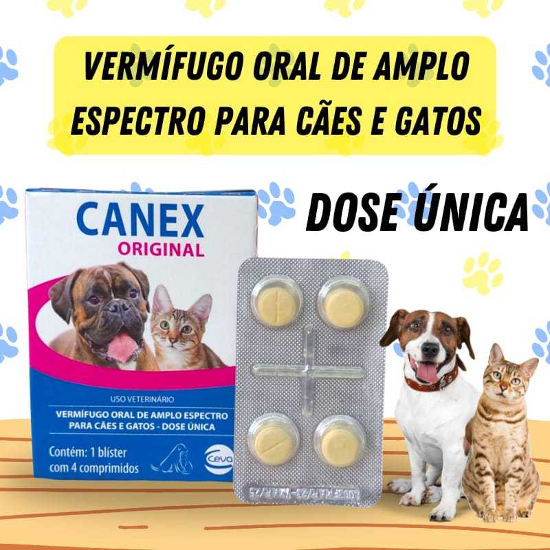 Vermifugo Canex Original Cachorro  Gato - 4 Comprimidos Anti Vermes Dose Unica