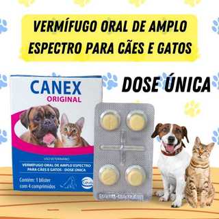 Vermifugo Canex Original Cachorro Gato - 4 Comprimidos Anti Vermes Dose Unica