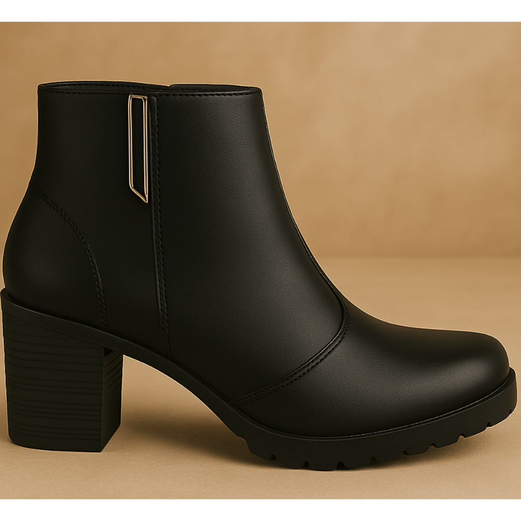 Bota Feminina Cano Curto Salto Médio Coturno Moda Detalhe Metal Confortável Promoção Original Olzzy em Oferta na Shopee