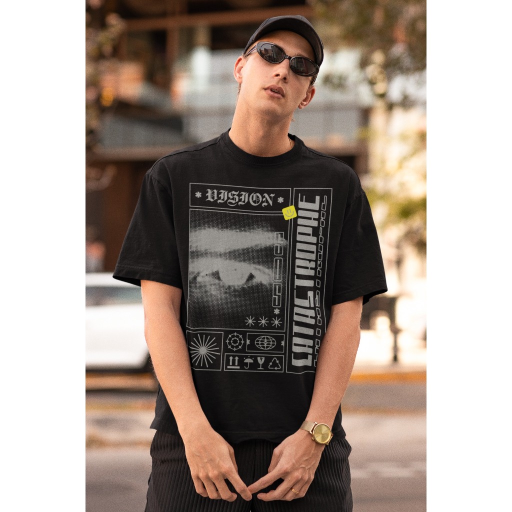 Camisa Unisex Catastrophe-Oversized Streetwear Brooklyn Lançamento Camiseta 100% Algodão 30.1
