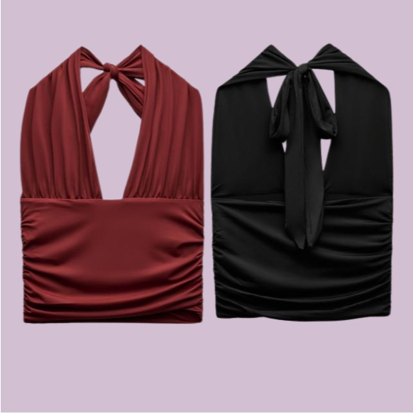 kit com 2 Top Frente Única Ajustável – Drapeado Charmoso, Amarração no Pescoço em Oferta na Shopee