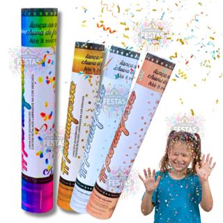 Lança Confetes Canhão Lançador Papel Metalizado 30cm Chuva Até 8m Festa Dourado Prata Rose Colorido em Oferta na Shopee