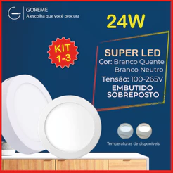 Luminária Painel Plafon Sobrepor Led 24w Redondo Branco Quente | Branco Neutro