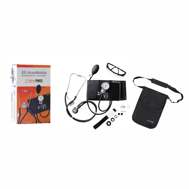 Kit Acadêmico Aparelho de Pressão + Estetoscópio + Bolsa P.A. Med Completo e Preciso