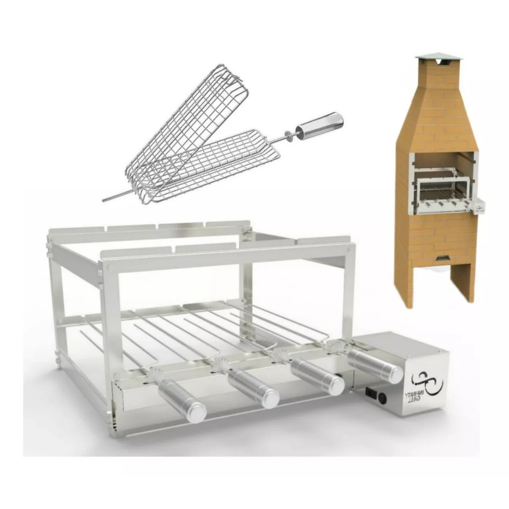 Churrasqueira Giratória 4 Espeto De Inox + Brinde