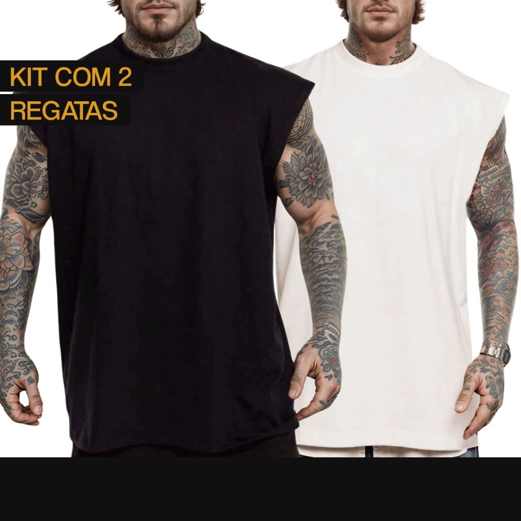 Kit 2 REGATAS Oversized Masculina Lisa Camiseta Streetwear 100% Algodão
