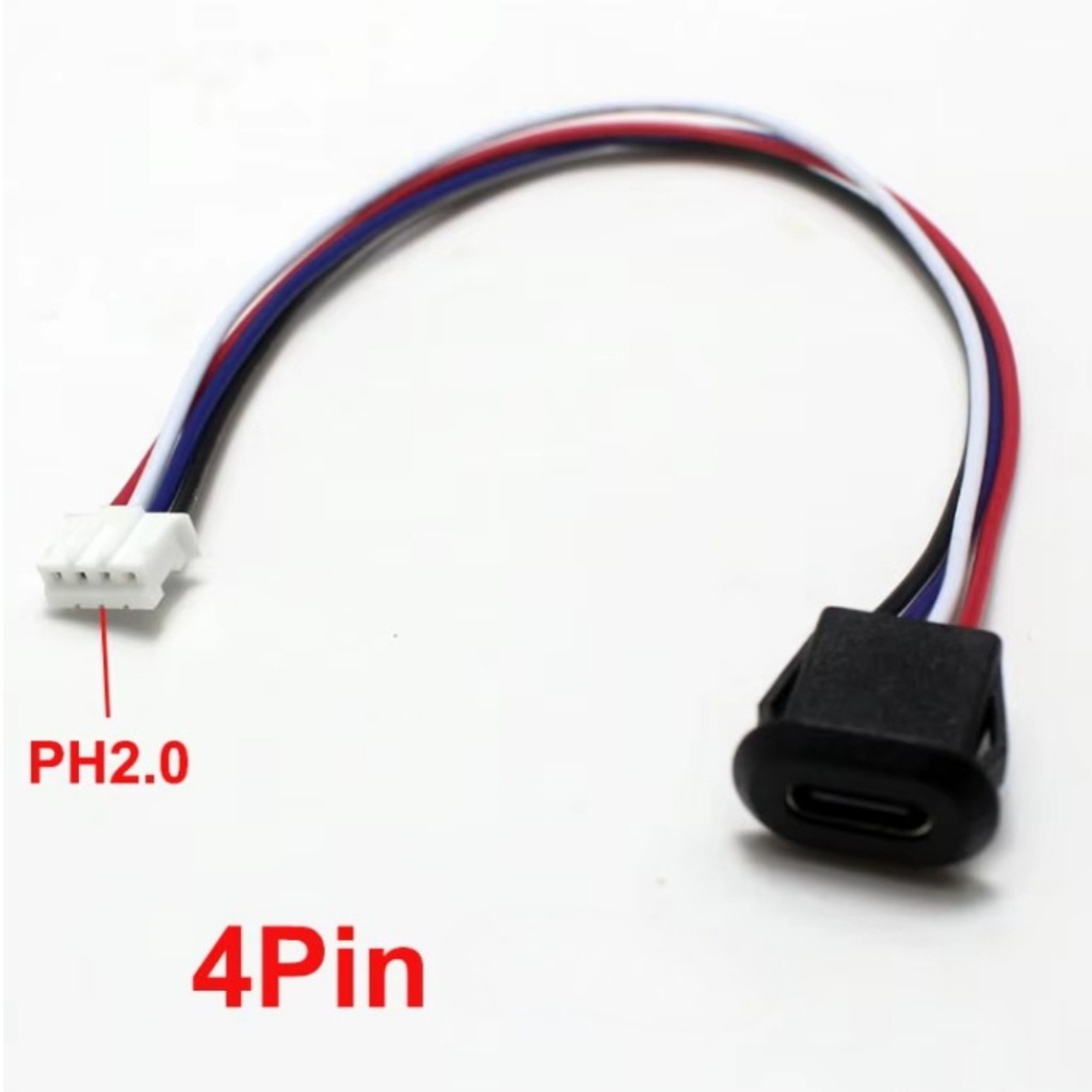 Conector USB Tipo C Fêmea DIY para PH 2.0 4 Vias Cabo 15cm Carga e Dados