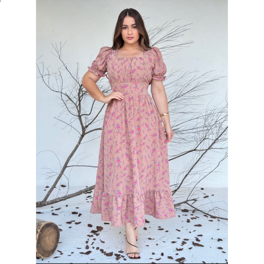 Vestido Lorena 8 Cores Rosa Azul Verde Branco Preto rosa e mais Florido do M ao GG G1 e G2
