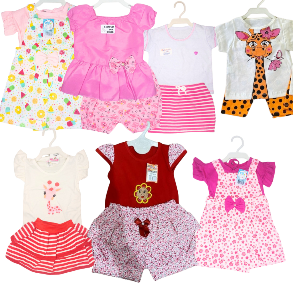 Kit 5 Conjuntos Bêbê menina blusa+saia body+ saia macacoes vestidos