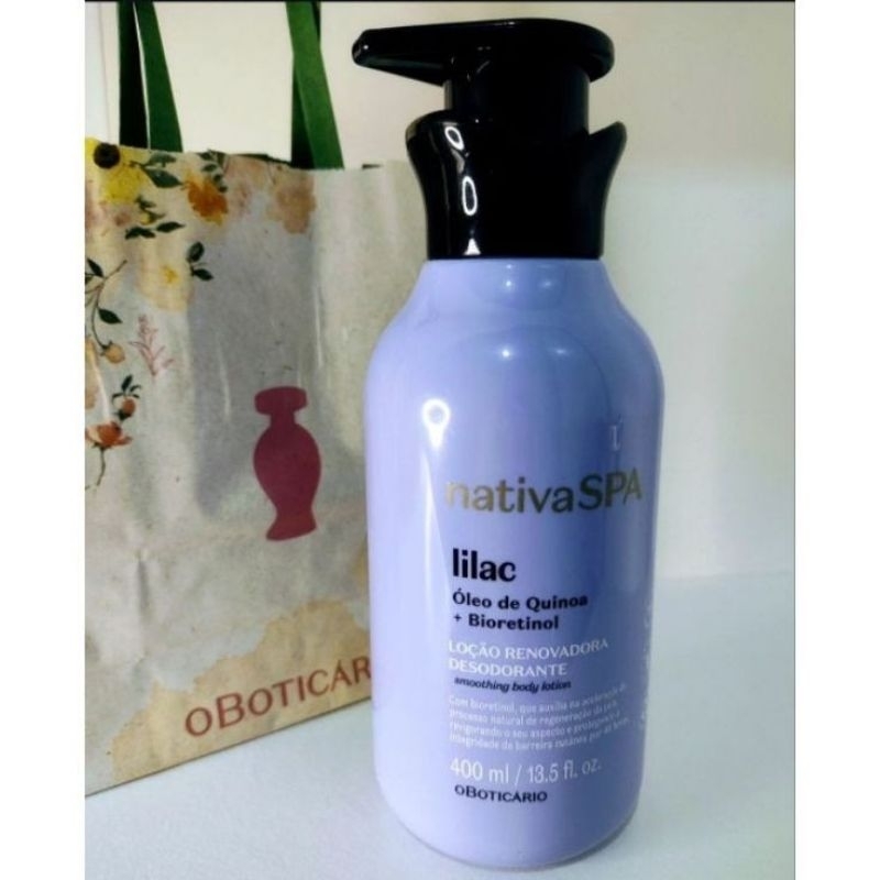 Hidratante Nativa SPA Lilac O Boticário 400ml | Hidratação 48h, Vegano, Óleo de Quinoa, Renovação da Pele