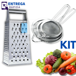 ​Kit 4 Peças Ralador Profissional 4 Faces Cabo Forte + 3 Peneiras Inox 10cm - Utensílios de Cozinha em Oferta na Shopee