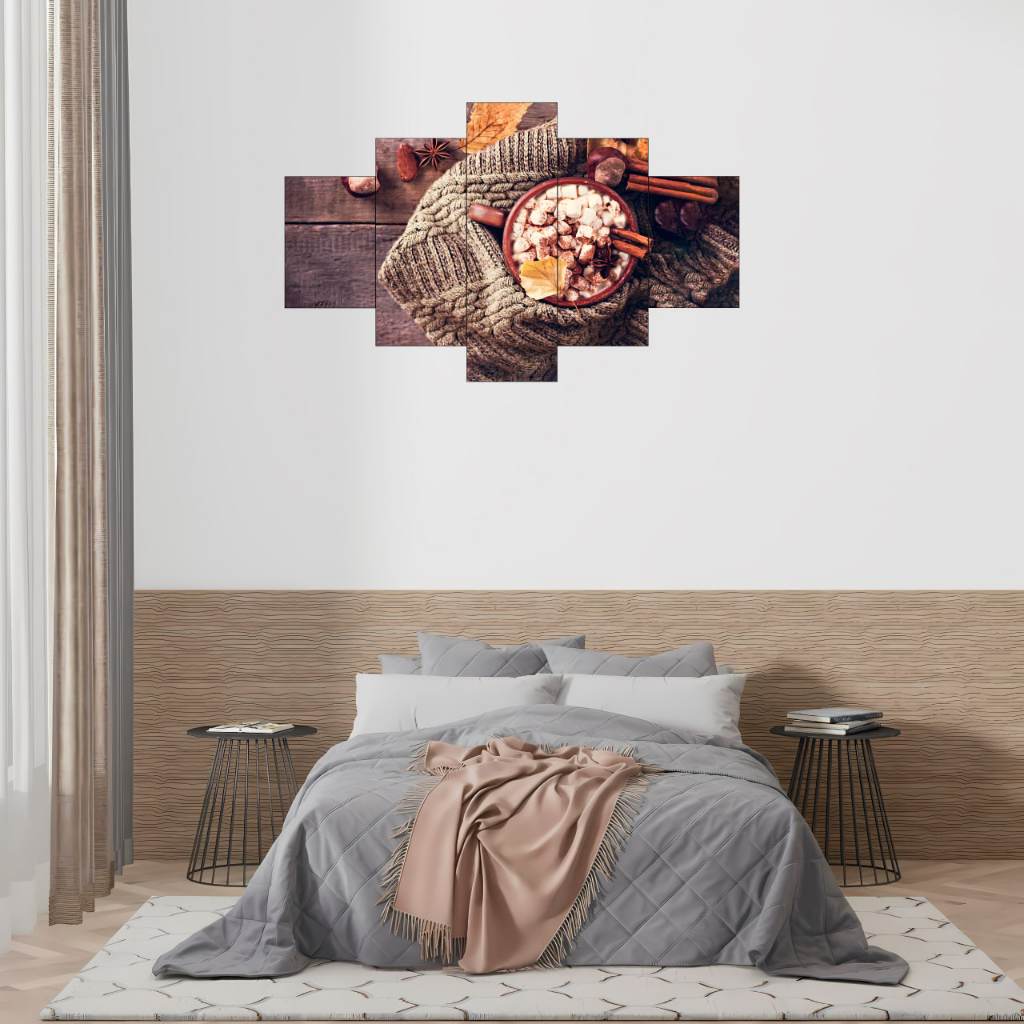 Quadros Decorativos 5p mosaico chocolate quente decore seu ambiente