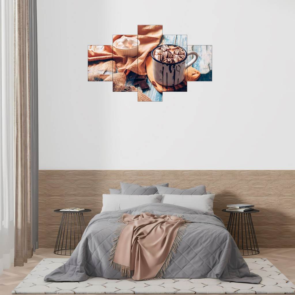 Quadros Decorativos mosaico 5p chocolate quente decore seu ambiente