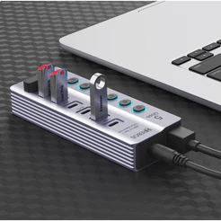 HUB 7 IN 1 Para Notebook e MACCom 3 USB E 4 Type-C GBPS 3A HREBOS AD-227
