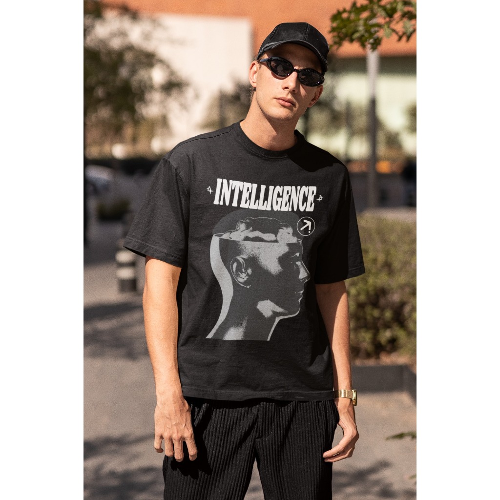Camisa Unisex Intelligence-Oversized Streetwear Brooklyn Lançamento Camiseta 100% Algodão 30.1