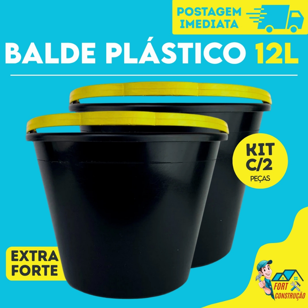 Balde Plástico De Limpeza Com Alça 12 Litros Kit 2und Resistente Grande Multiuso em Oferta na Shopee