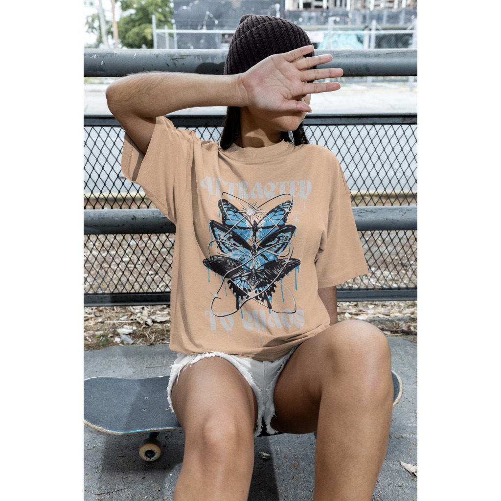 Camisa Unisex Attracted To Chaos-Oversized Streetwear Brooklyn Lançamento Camiseta 100% Algodão 30.1
