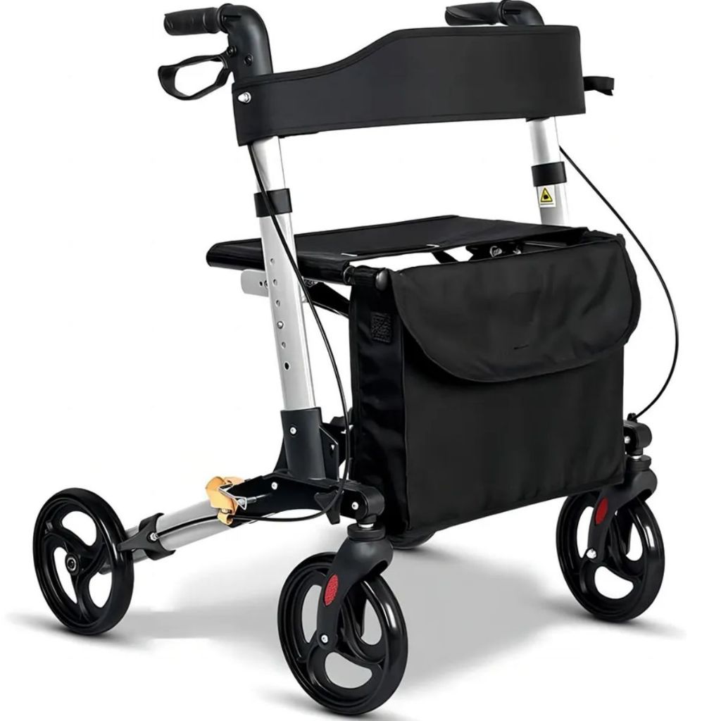 Andador Idoso 4 Rodas Com Banco Em Alumínio Dobrável Com Regulagem Altura Mobilidade em Oferta na Shopee