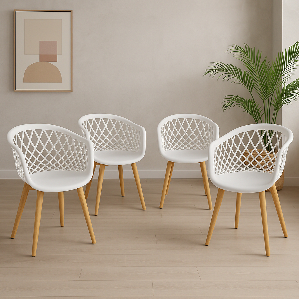 Kit 4 Cadeiras Para Mesa de Jantar Cozinha Moderna Web Wood Branca Com Base De Madeira