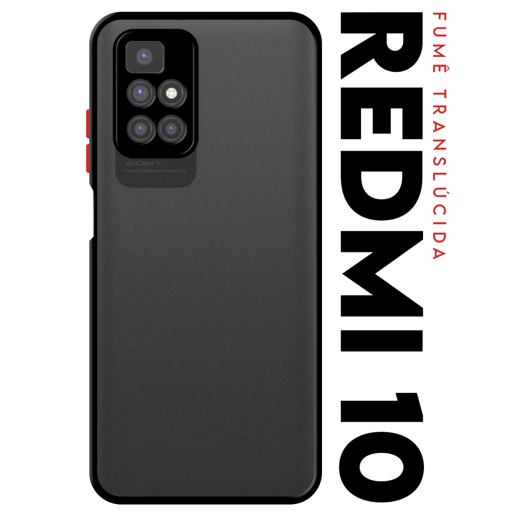 Case Capinha Case Anti Shock Space Acrílico Translucida Fumê Botões Vermelho para Xiaomi Redmi 10 / 10 Prime tela 6.7