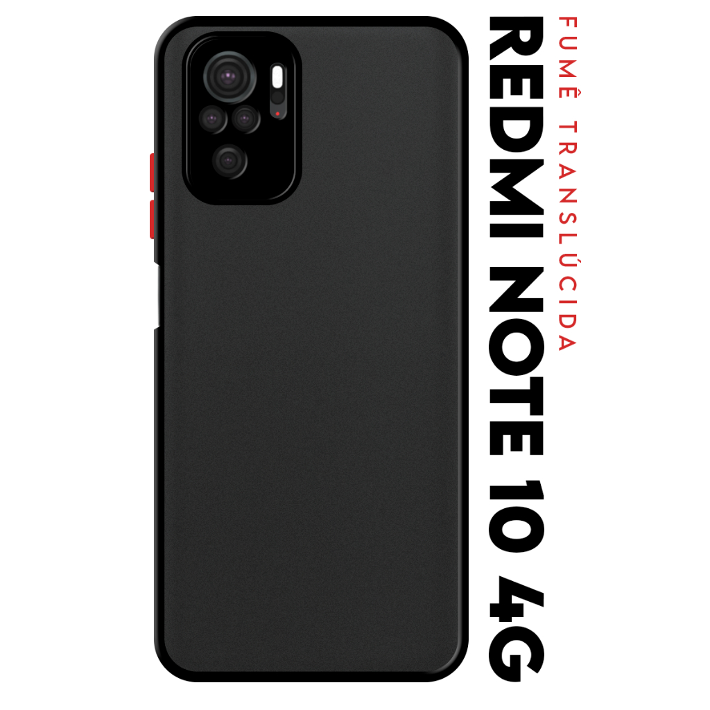 Case Capinha Case Anti Shock Space Acrílico Translucida Fumê Botões Vermelho para Redmi Note 10 4G / Poco M5S Tela 6.43