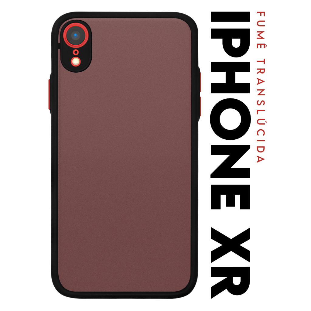 Case Capinha Case Anti Shock Space Acrílico Translucida Fumê Botões Vermelho para IPhone XR tela 6.1 Polegadas