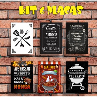 KIT 6 PLACAS/QUADROS DECORATIVOS - CANTINHO DO CHURRASCO em Oferta na Shopee