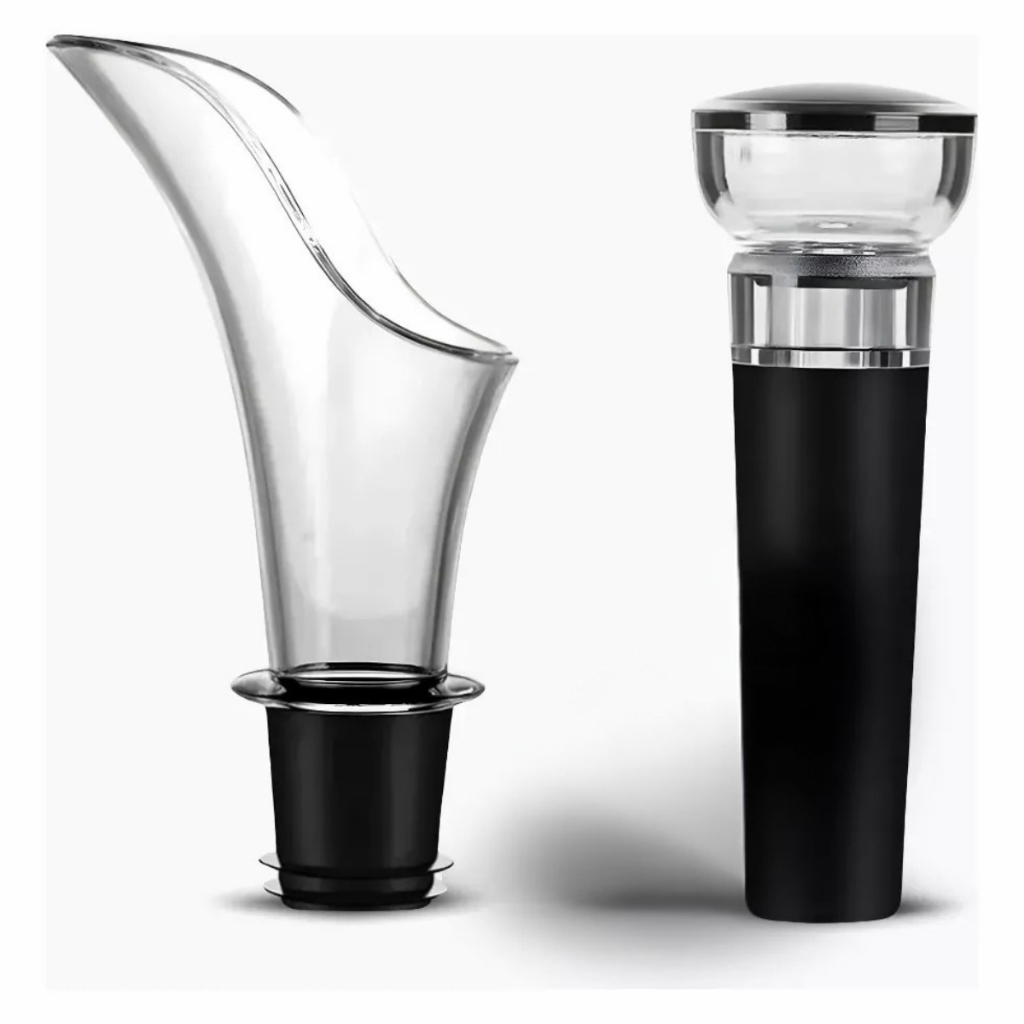 Kit Para Vinho Bico Aerador E Tampa A Vácuo Bujão Reutilizável P/ Manter o Frescor Champanhe e Vinho