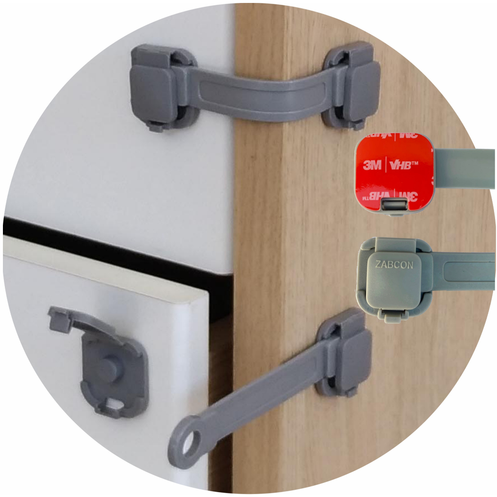 Kit 4 Trava Gaveta Armário Geladeira Porta Vaso Sanitário Segurança Protetor Infantil Bebe CINZA