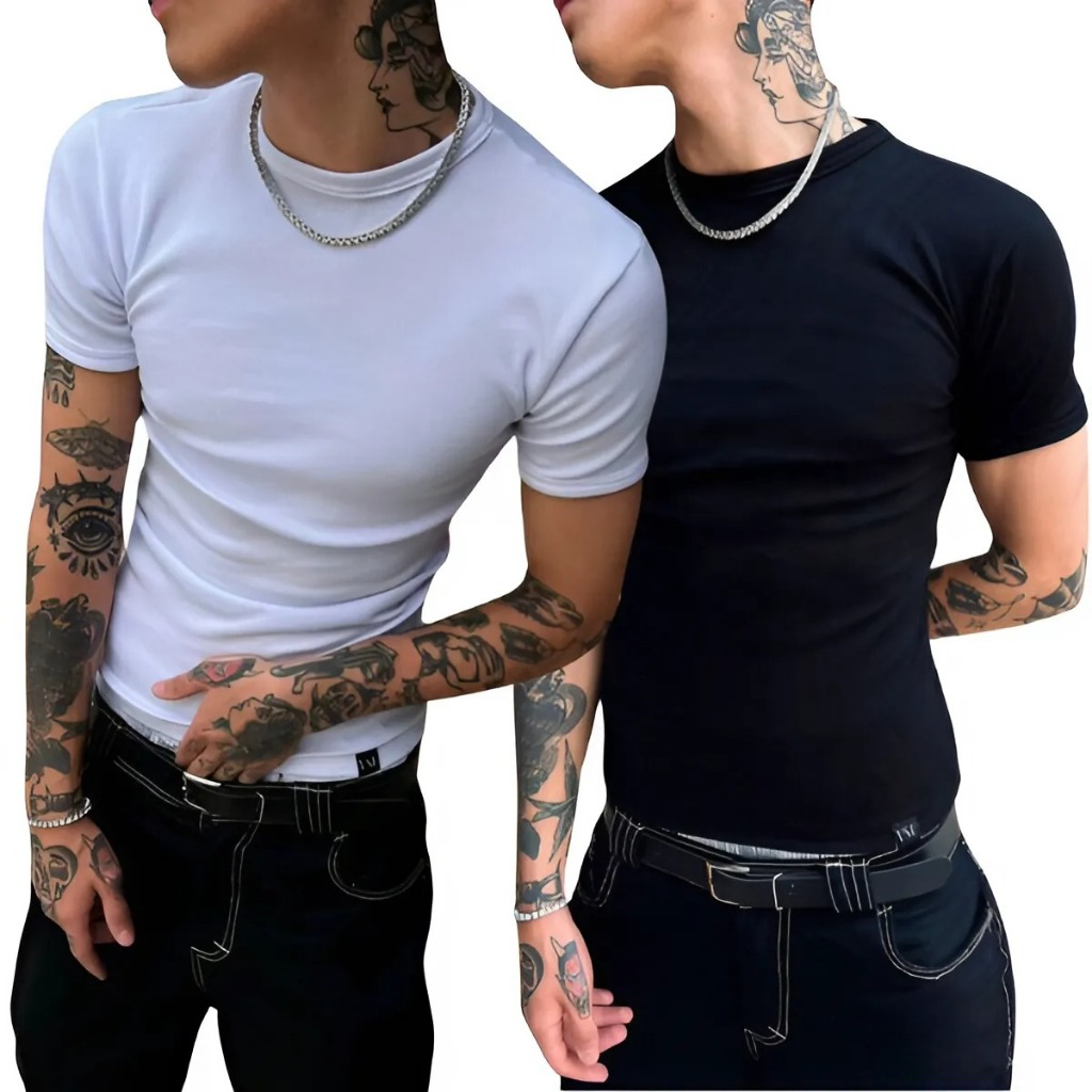 Camiseta Masculina Modelo Americano Canelada Basica Blusa Masculina Slim Justa